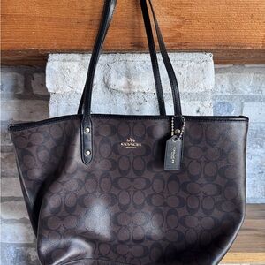 Coach Brown and Black Monogram Tote